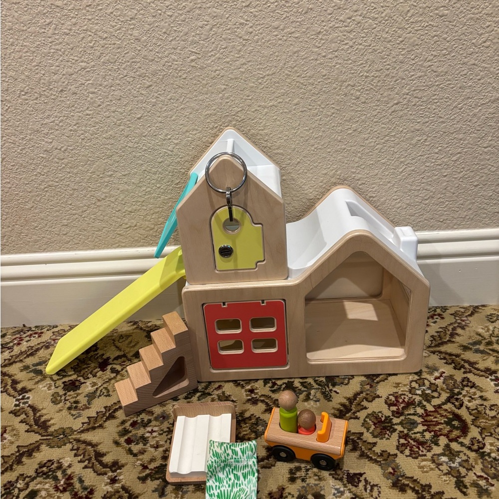 Lovevery Wooden Playhouse with Slide and Car - Multicolor